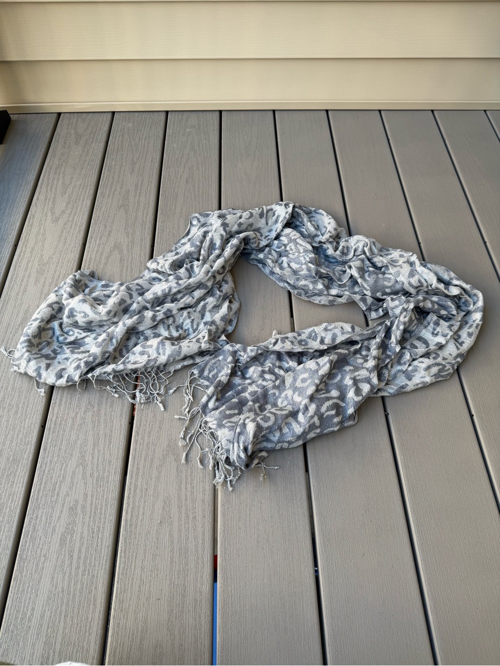 Gray Leopard Print Lightweight Scarf Fringed Animal Print Long Wrap